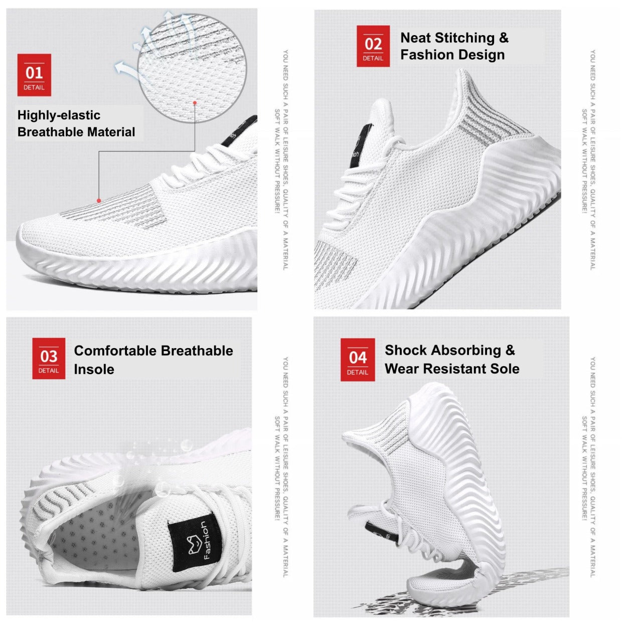 Men's Sneakers Outdoor Road Shoes Breathable Lightweight Non-slip ( White Size US11.5=US47 ) V213-SN556-A-WHT47