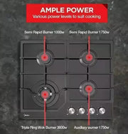 Gas Glass Cooktop 60cm Black V214-MCG601GBL