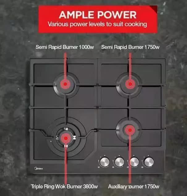 Gas Glass Cooktop 60cm Black V214-MCG601GBL
