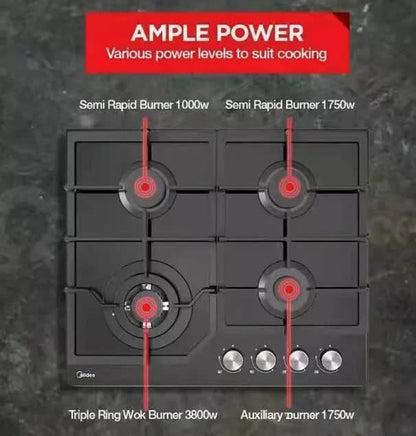 Gas Glass Cooktop 60cm Black V214-MCG601GBL