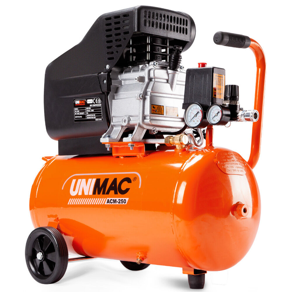 UNIMAC 24L 2.0HP Air Compressor, Direct Drive, 2 Couplers for Airtools Tyre Inflation, Portable, Electric V219-ACMELEUM250A