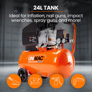 UNIMAC 24L 2.0HP Air Compressor, Direct Drive, 2 Couplers for Airtools Tyre Inflation, Portable, Electric V219-ACMELEUM250A