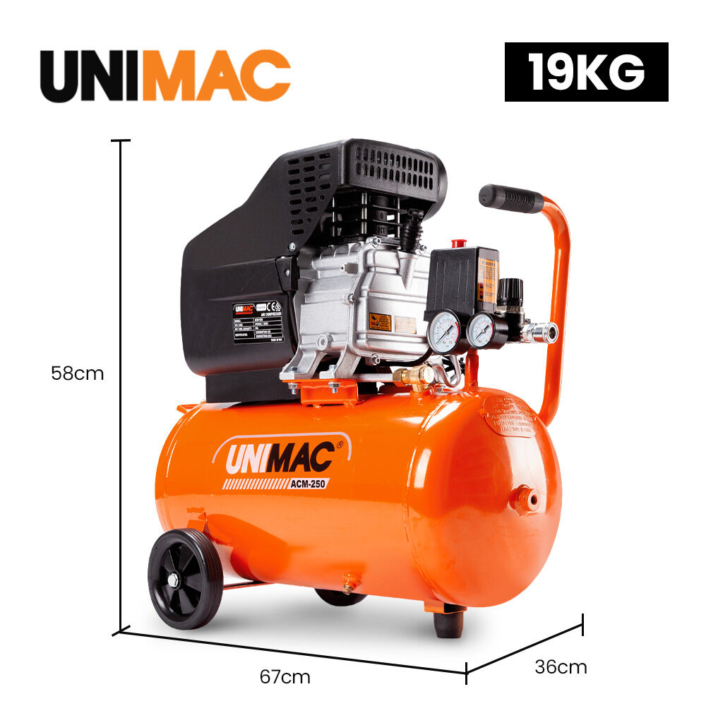 UNIMAC 24L 2.0HP Air Compressor, Direct Drive, 2 Couplers for Airtools Tyre Inflation, Portable, Electric V219-ACMELEUM250A