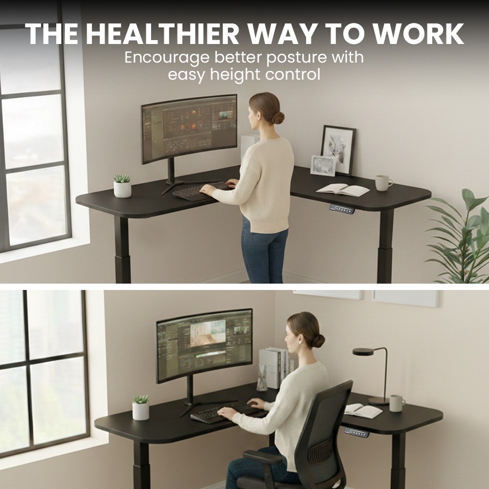 FORTIA Corner Standing Desk, 160x140cm, 72-118cm Sit to Stand Up Electric Height Adjustable, Black V219-ADKCORFOR1BKKA