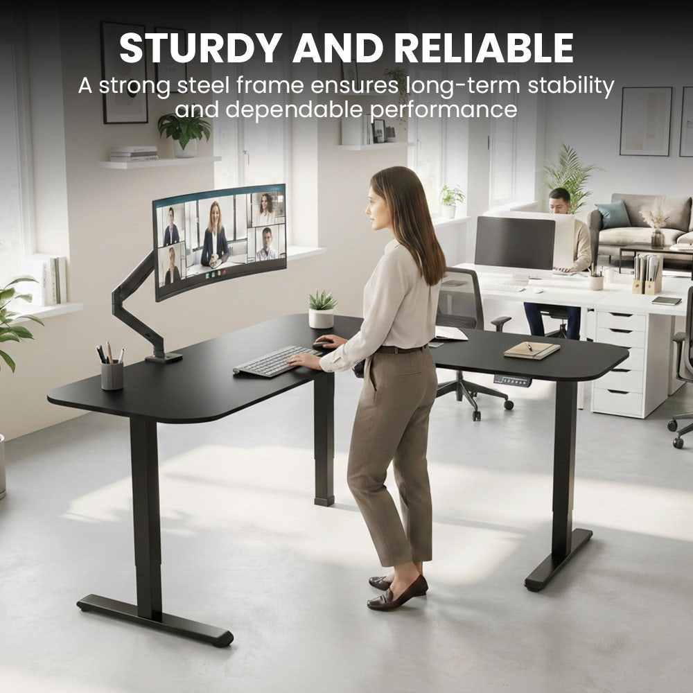 FORTIA Corner Standing Desk, 160x140cm, 72-118cm Sit to Stand Up Electric Height Adjustable, Black V219-ADKCORFOR1BKKA