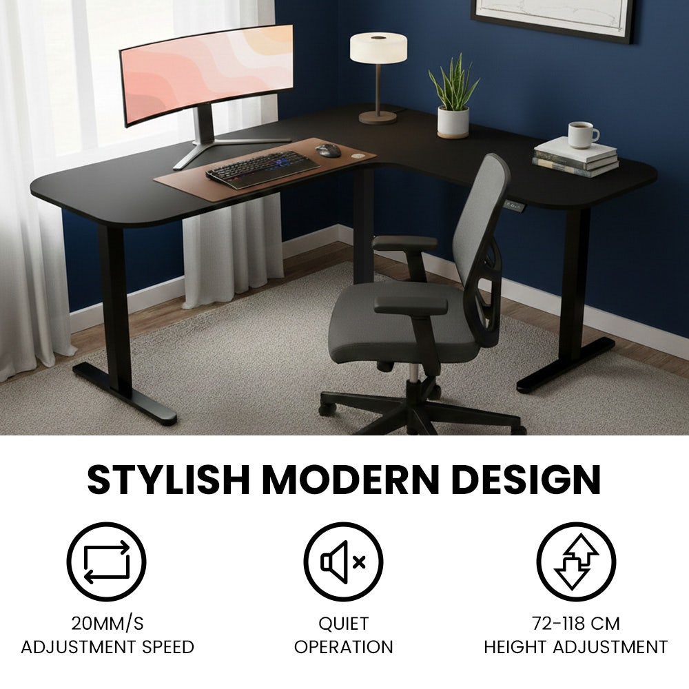 FORTIA Corner Standing Desk, 160x140cm, 72-118cm Sit to Stand Up Electric Height Adjustable, Black V219-ADKCORFOR1BKKA