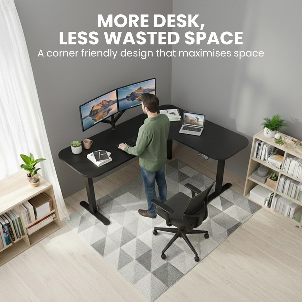 FORTIA Corner Standing Desk, 160x140cm, 72-118cm Sit to Stand Up Electric Height Adjustable, Black V219-ADKCORFOR1BKKA