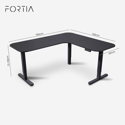 FORTIA Corner Standing Desk, 160x140cm, 72-118cm Sit to Stand Up Electric Height Adjustable, Black V219-ADKCORFOR1BKKA