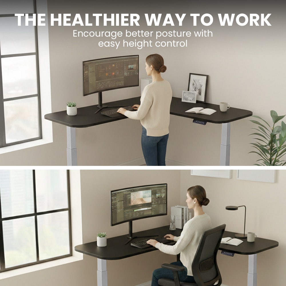 FORTIA Corner Standing Desk, 160x140cm, 72-118cm Sit to Stand Up Electric Height Adjustable, Black V219-ADKCORFOR1BKSA