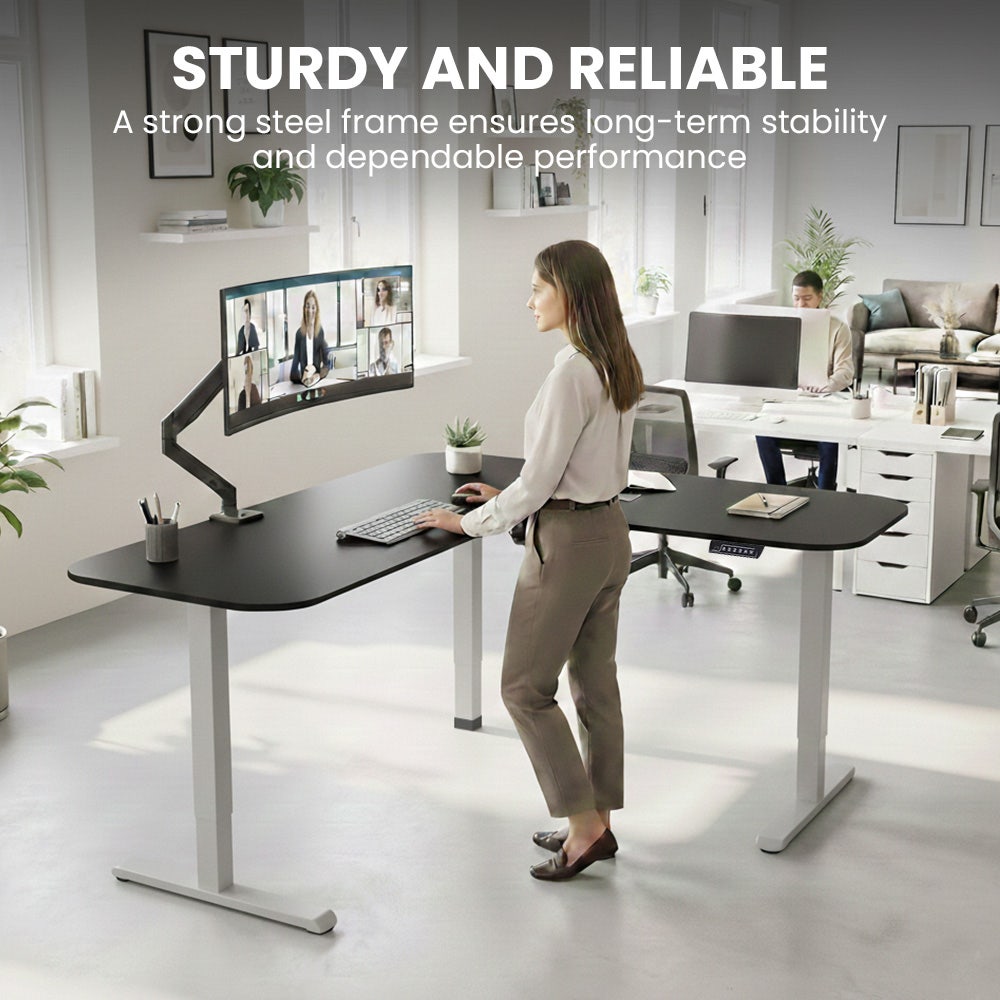 FORTIA Corner Standing Desk, 160x140cm, 72-118cm Sit to Stand Up Electric Height Adjustable, Black V219-ADKCORFOR1BKSA