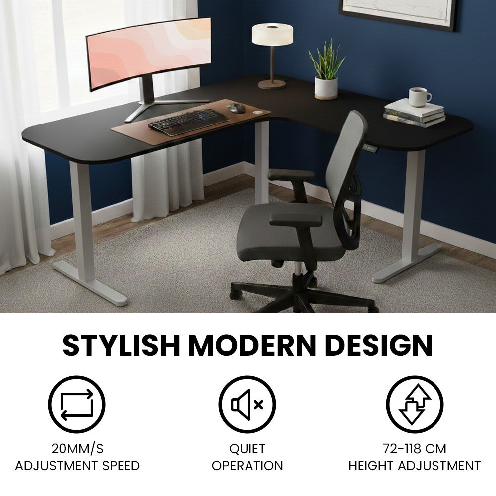 FORTIA Corner Standing Desk, 160x140cm, 72-118cm Sit to Stand Up Electric Height Adjustable, Black V219-ADKCORFOR1BKSA