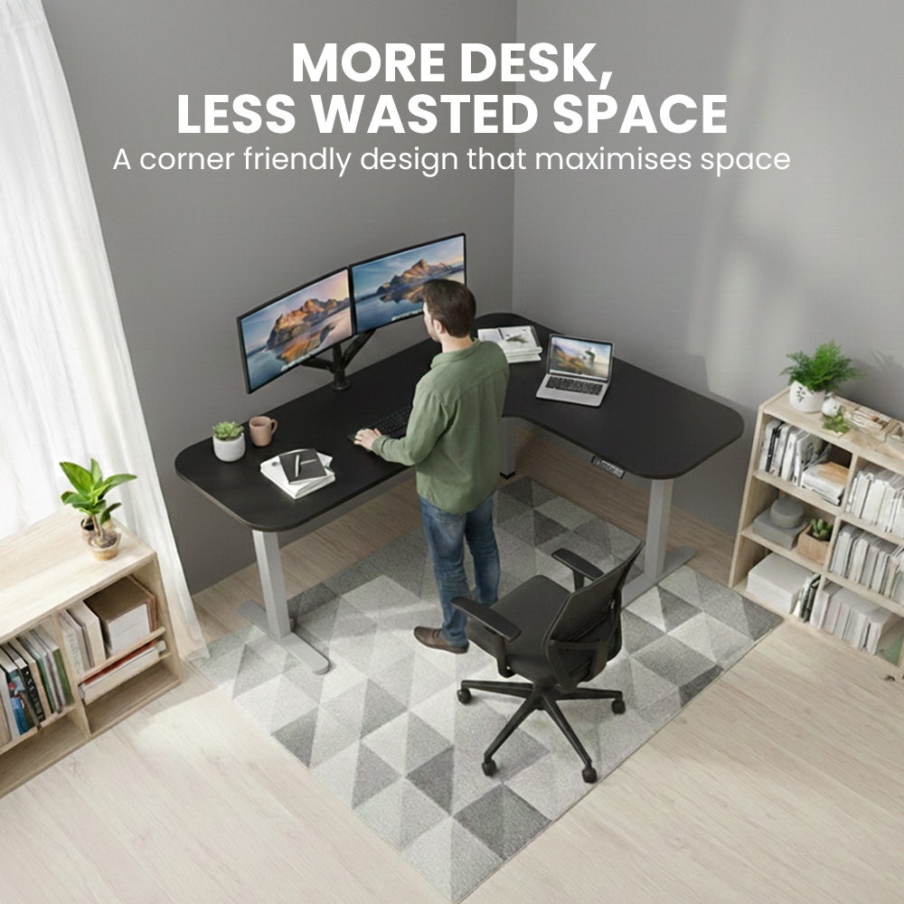 FORTIA Corner Standing Desk, 160x140cm, 72-118cm Sit to Stand Up Electric Height Adjustable, Black V219-ADKCORFOR1BKSA