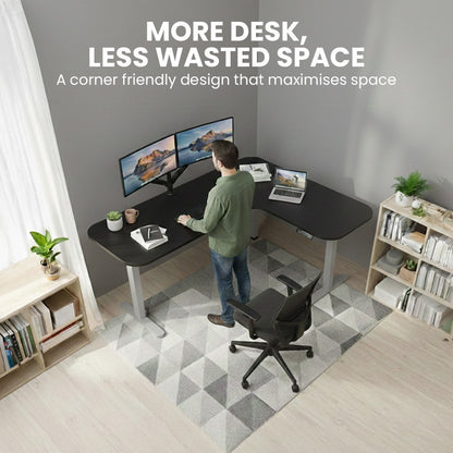 FORTIA Corner Standing Desk, 160x140cm, 72-118cm Sit to Stand Up Electric Height Adjustable, Black V219-ADKCORFOR1BKSA