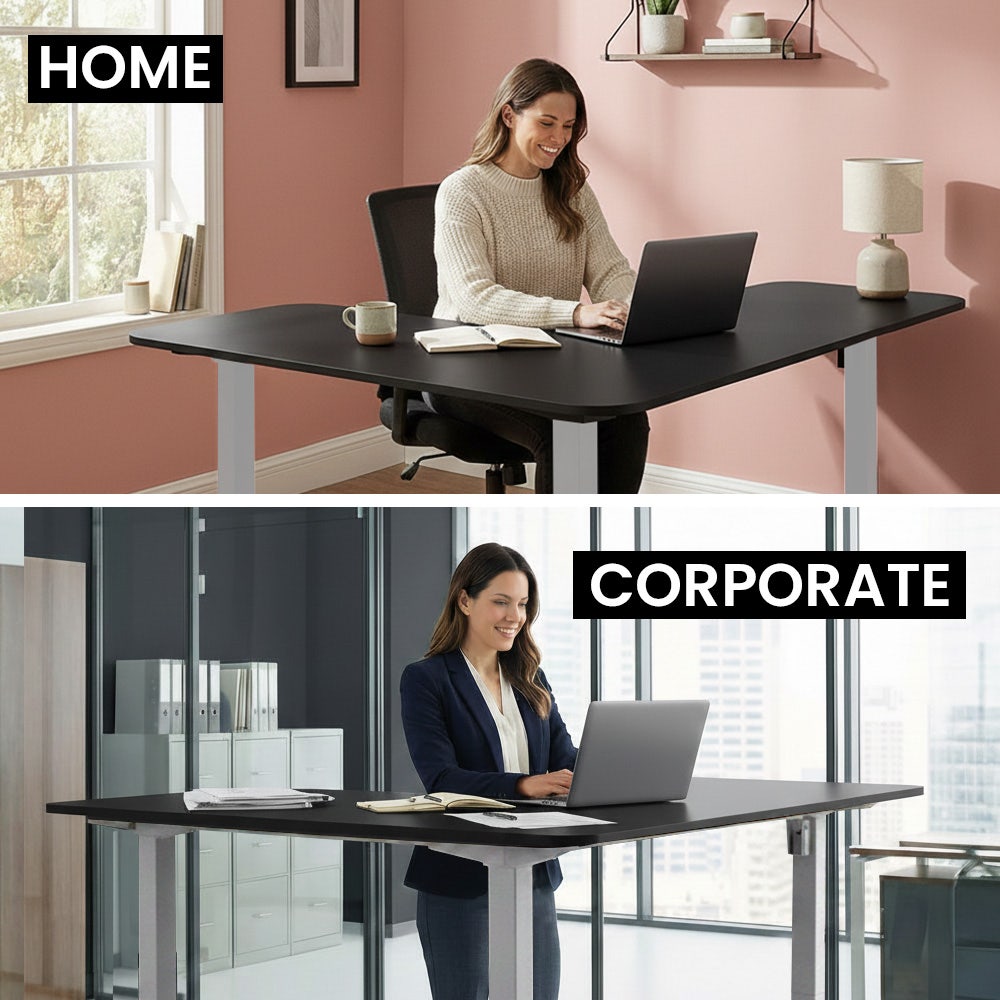 FORTIA Corner Standing Desk, 160x140cm, 72-118cm Sit to Stand Up Electric Height Adjustable, Black V219-ADKCORFOR1BKSA