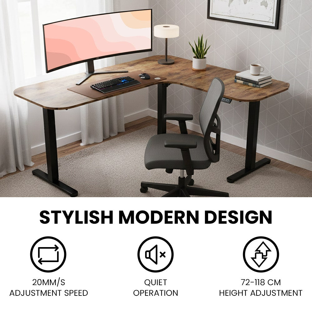 FORTIA Corner Standing Desk, 160x140cm, 72-118cm Sit to Stand Up Electric Height Adjustable, Walnut Style V219-ADKCORFOR1WLKA