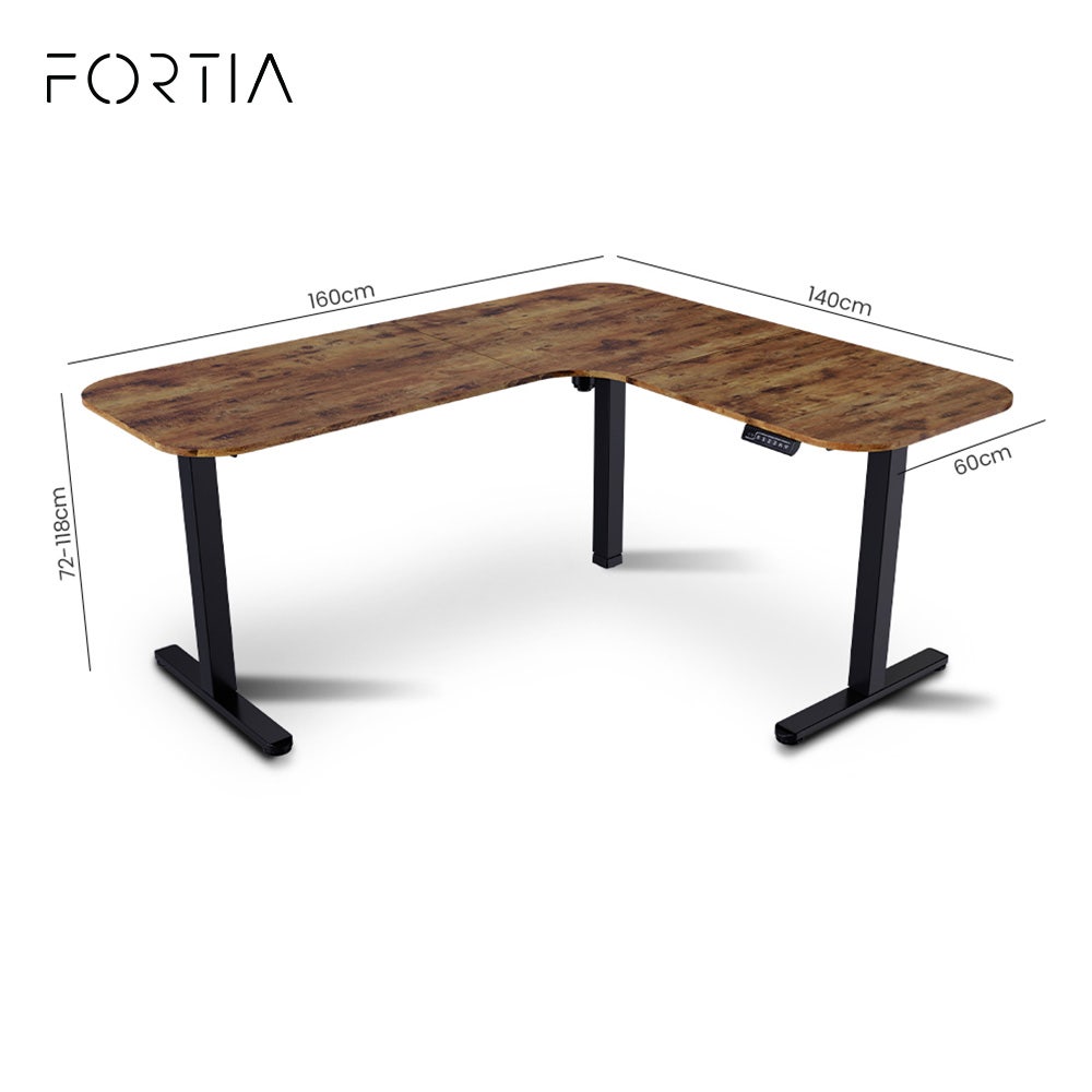 FORTIA Corner Standing Desk, 160x140cm, 72-118cm Sit to Stand Up Electric Height Adjustable, Walnut Style V219-ADKCORFOR1WLKA