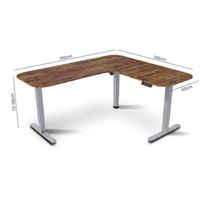 FORTIA Corner Standing Desk, 160x140cm, 72-118cm Sit to Stand Up Electric Height Adjustable, Walnut Style V219-ADKCORFOR1WLSA