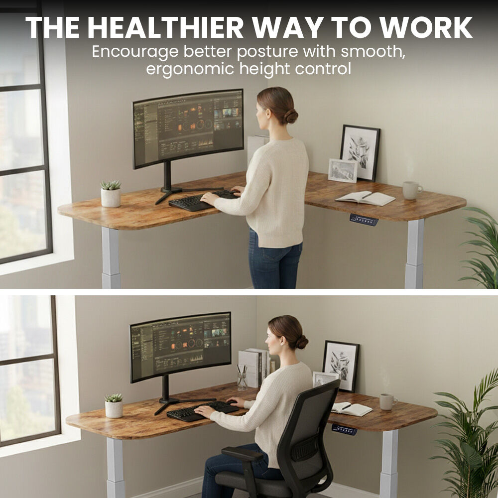 FORTIA Corner Standing Desk, 160x140cm, 72-118cm Sit to Stand Up Electric Height Adjustable, Walnut Style V219-ADKCORFOR1WLSA