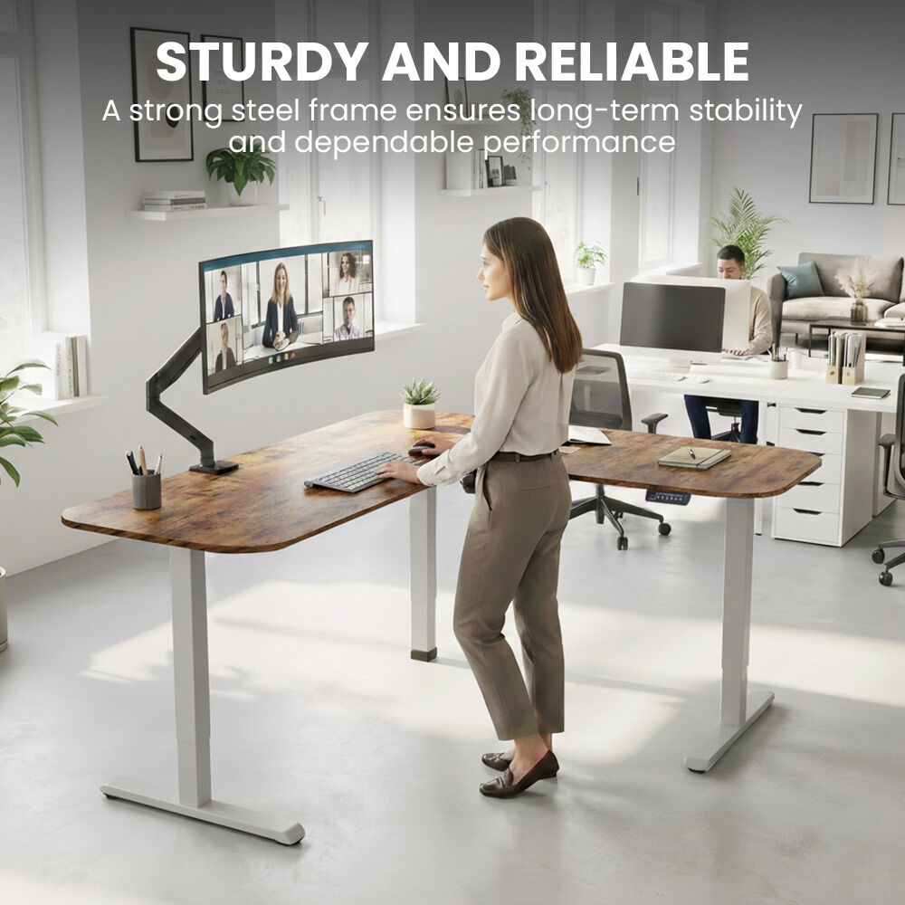 FORTIA Corner Standing Desk, 160x140cm, 72-118cm Sit to Stand Up Electric Height Adjustable, Walnut Style V219-ADKCORFOR1WLSA