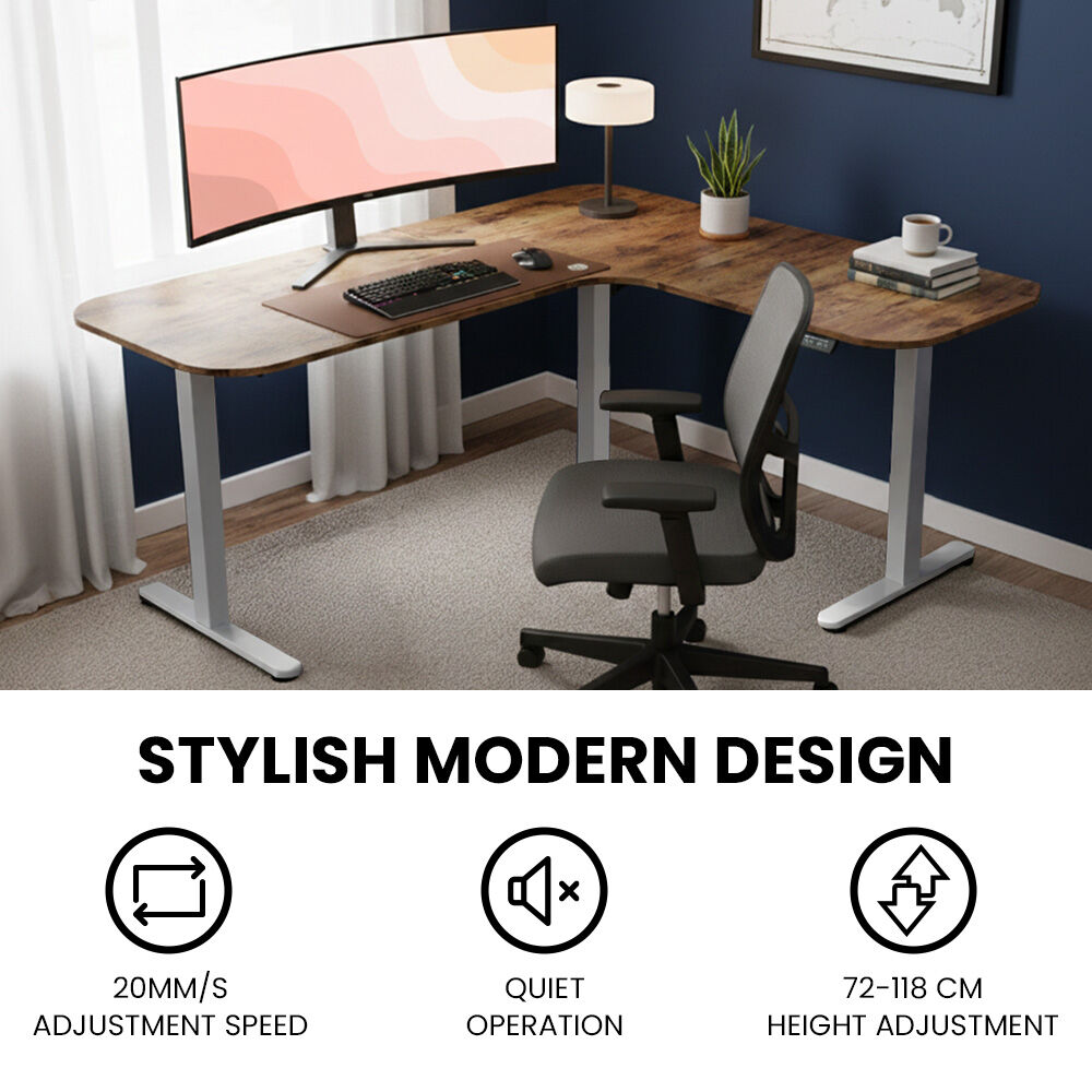 FORTIA Corner Standing Desk, 160x140cm, 72-118cm Sit to Stand Up Electric Height Adjustable, Walnut Style V219-ADKCORFOR1WLSA
