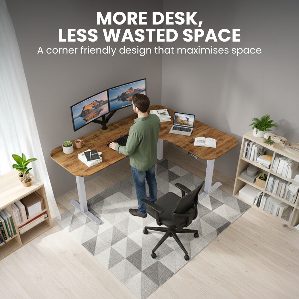 FORTIA Corner Standing Desk, 160x140cm, 72-118cm Sit to Stand Up Electric Height Adjustable, Walnut Style V219-ADKCORFOR1WLSA