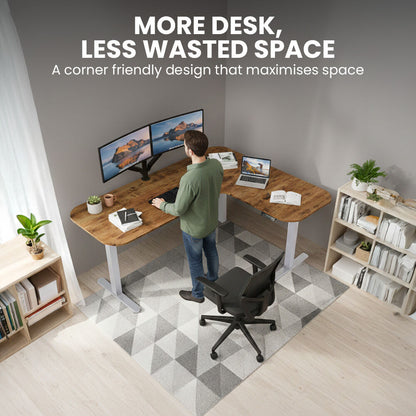 FORTIA Corner Standing Desk, 160x140cm, 72-118cm Sit to Stand Up Electric Height Adjustable, Walnut Style V219-ADKCORFOR1WLSA