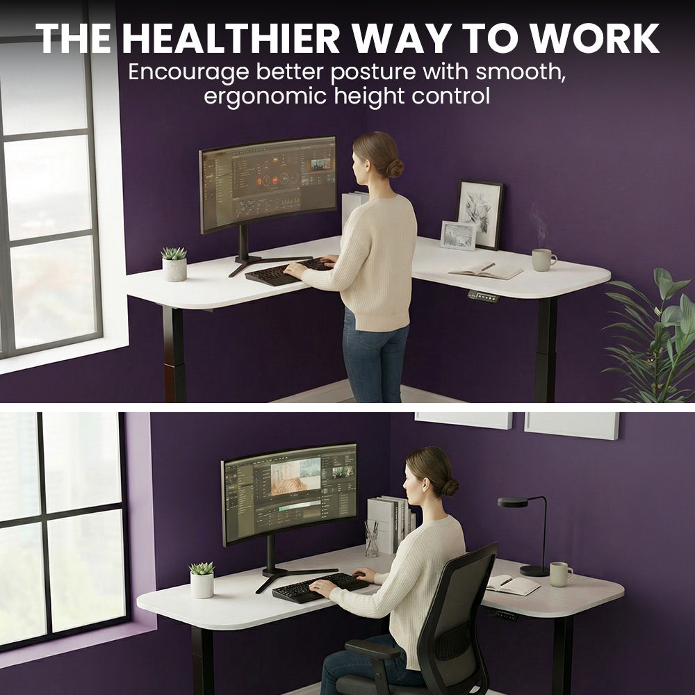 FORTIA Corner Standing Desk, 160x140cm, 72-118cm Sit to Stand Up Electric Height Adjustable, White V219-ADKCORFOR1WTKA