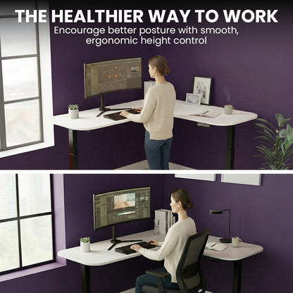 FORTIA Corner Standing Desk, 160x140cm, 72-118cm Sit to Stand Up Electric Height Adjustable, White V219-ADKCORFOR1WTKA
