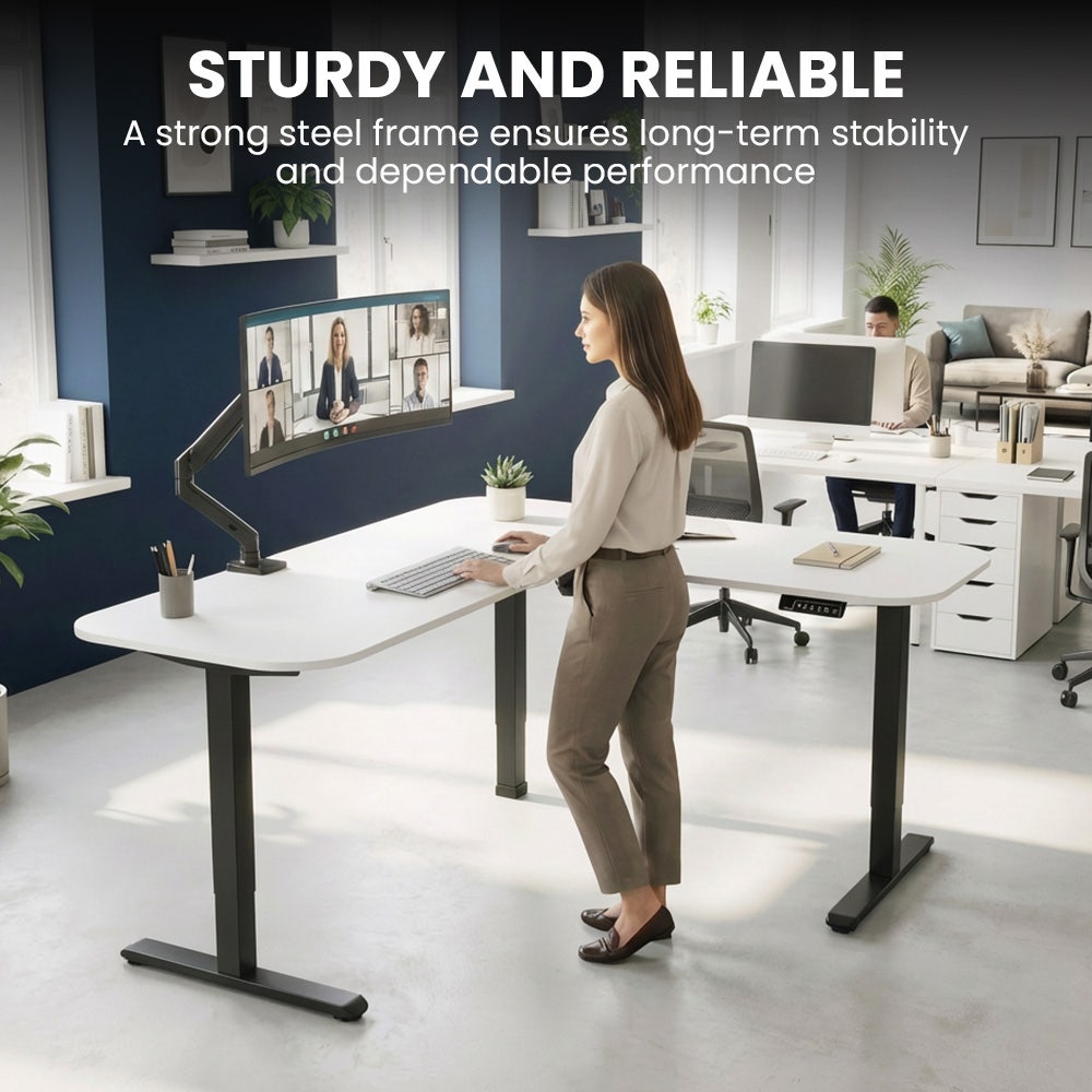 FORTIA Corner Standing Desk, 160x140cm, 72-118cm Sit to Stand Up Electric Height Adjustable, White V219-ADKCORFOR1WTKA