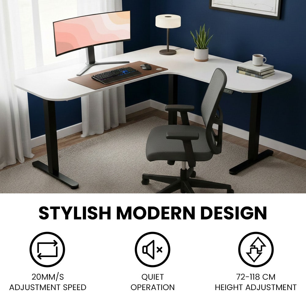 FORTIA Corner Standing Desk, 160x140cm, 72-118cm Sit to Stand Up Electric Height Adjustable, White V219-ADKCORFOR1WTKA