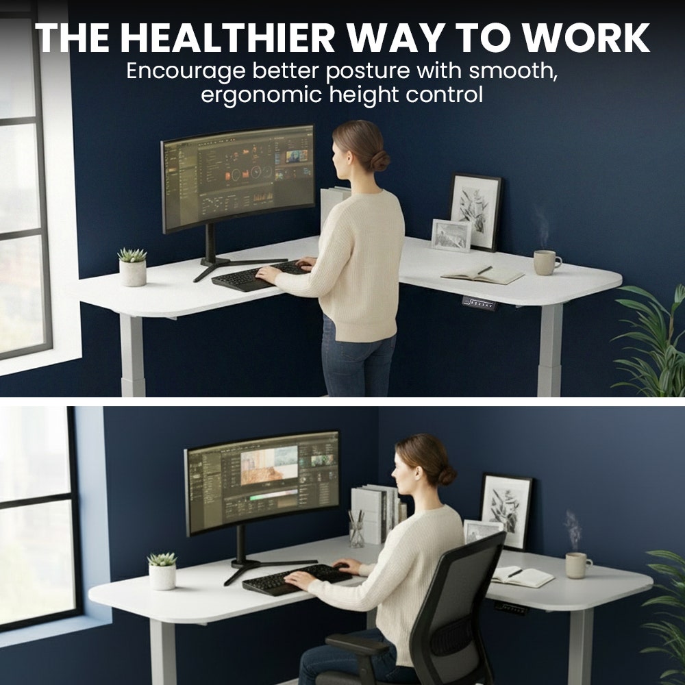 FORTIA Corner Standing Desk, 160x140cm, 72-118cm Sit to Stand Up Electric Height Adjustable, White V219-ADKCORFOR1WTSA