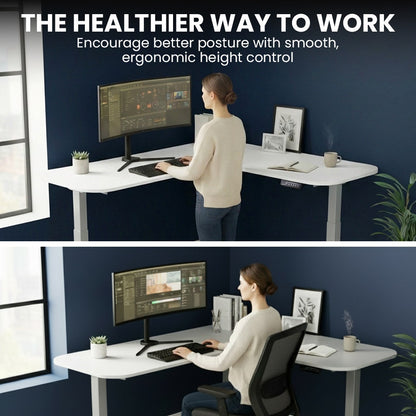 FORTIA Corner Standing Desk, 160x140cm, 72-118cm Sit to Stand Up Electric Height Adjustable, White V219-ADKCORFOR1WTSA