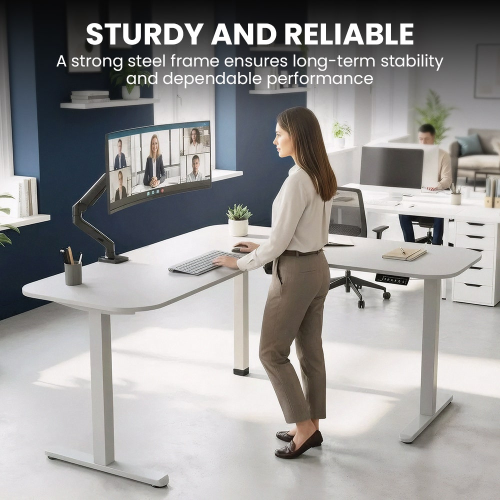 FORTIA Corner Standing Desk, 160x140cm, 72-118cm Sit to Stand Up Electric Height Adjustable, White V219-ADKCORFOR1WTSA