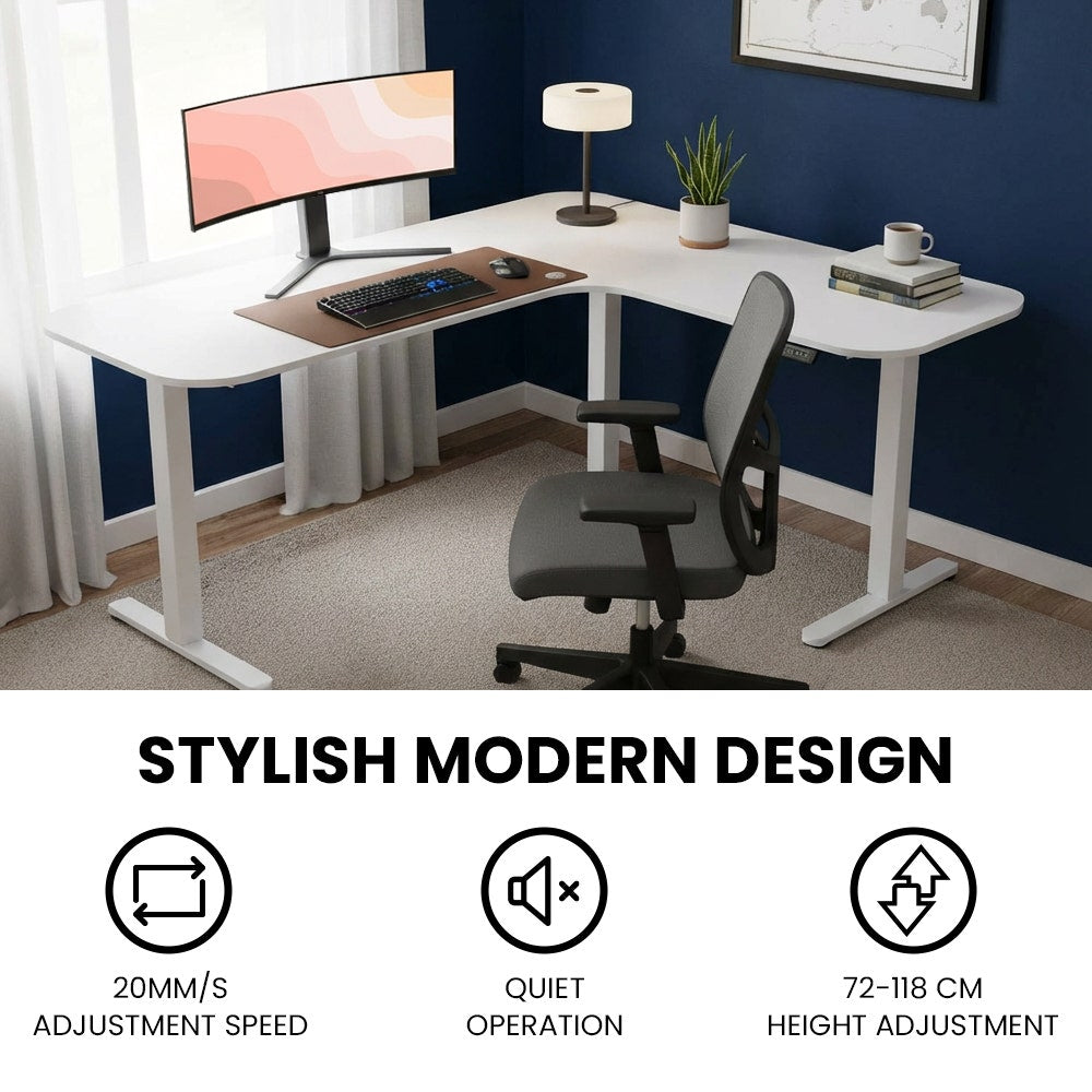 FORTIA Corner Standing Desk, 160x140cm, 72-118cm Sit to Stand Up Electric Height Adjustable, White V219-ADKCORFOR1WTSA