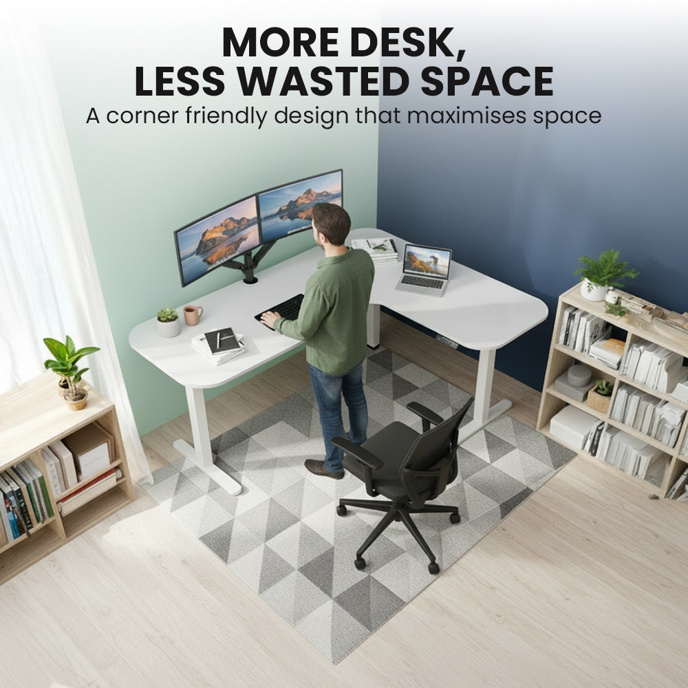 FORTIA Corner Standing Desk, 160x140cm, 72-118cm Sit to Stand Up Electric Height Adjustable, White V219-ADKCORFOR1WTSA
