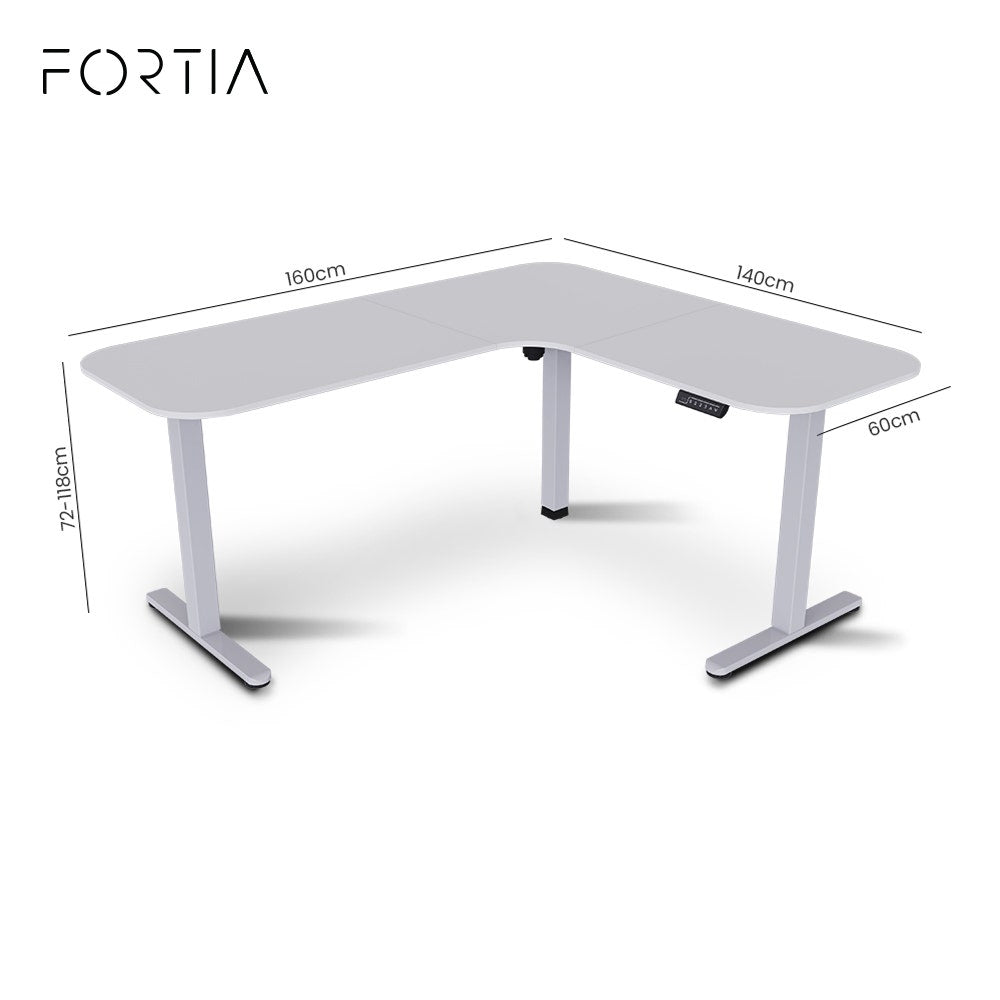 FORTIA Corner Standing Desk, 160x140cm, 72-118cm Sit to Stand Up Electric Height Adjustable, White V219-ADKCORFOR1WTSA