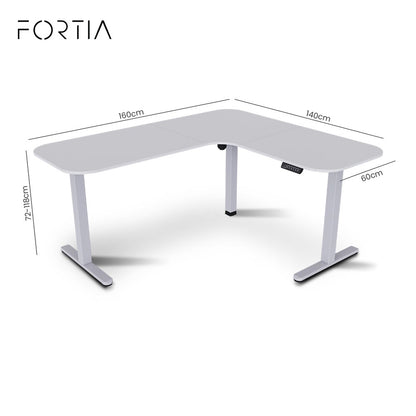 FORTIA Corner Standing Desk, 160x140cm, 72-118cm Sit to Stand Up Electric Height Adjustable, White V219-ADKCORFOR1WTSA