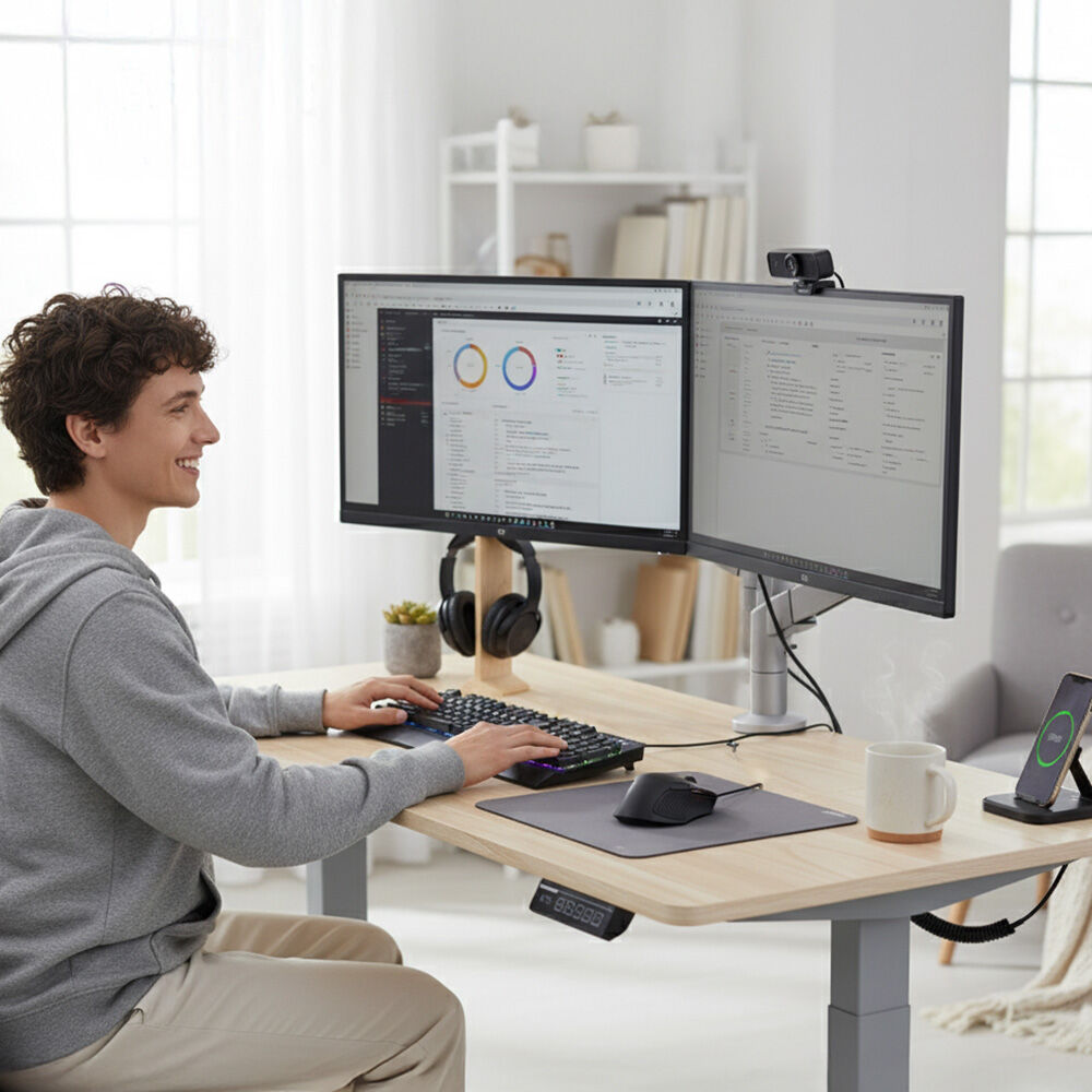 FORTIA Sit To Stand Standing Desk, 120x60cm, 72-118cm Electric Height Adjustable, Light Oak Style Desktop V219-ADKSSTFO2LOSB