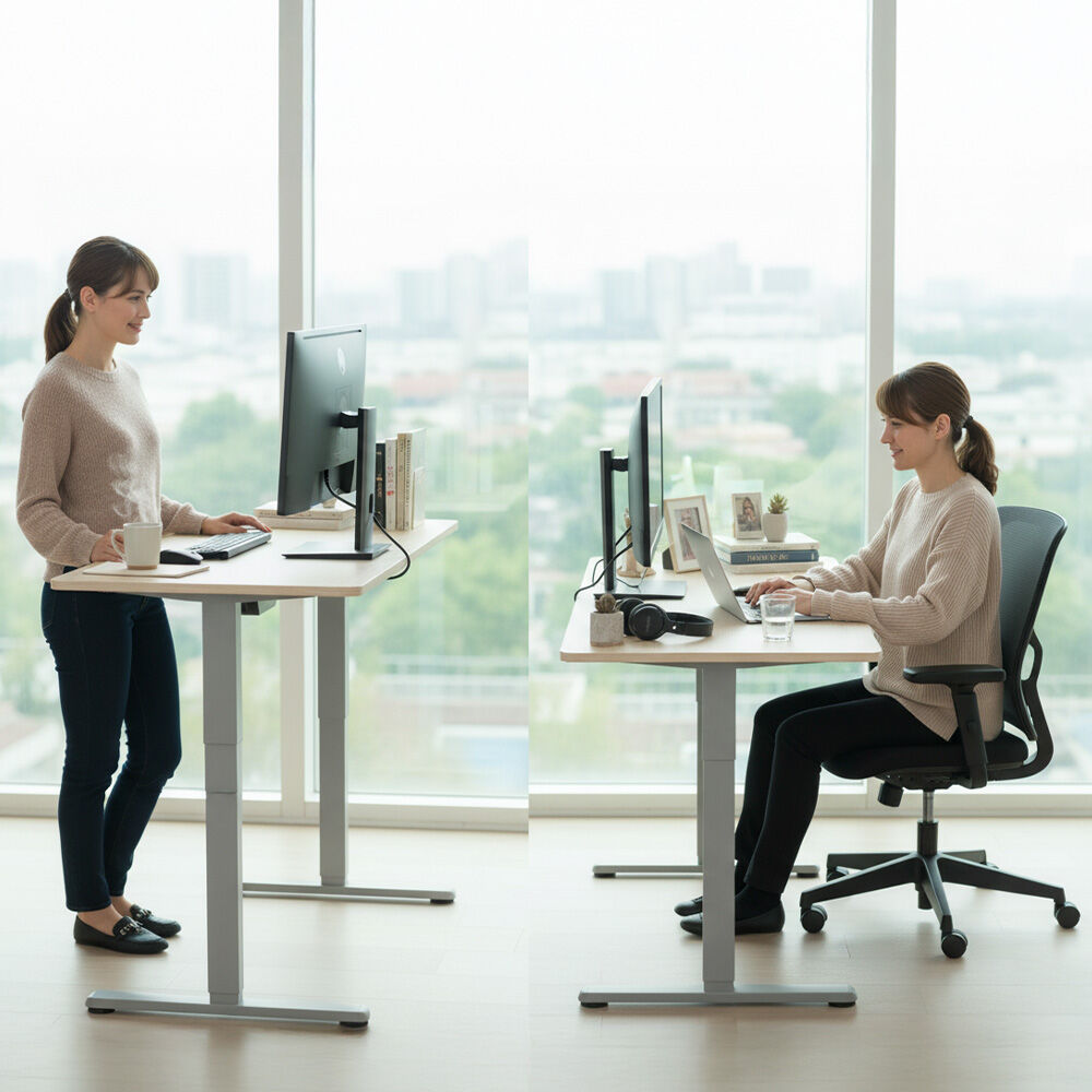 FORTIA Sit To Stand Standing Desk, 120x60cm, 72-118cm Electric Height Adjustable, Light Oak Style Desktop V219-ADKSSTFO2LOSB