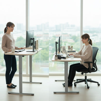 FORTIA Sit To Stand Standing Desk, 120x60cm, 72-118cm Electric Height Adjustable, Light Oak Style Desktop V219-ADKSSTFO2LOSB