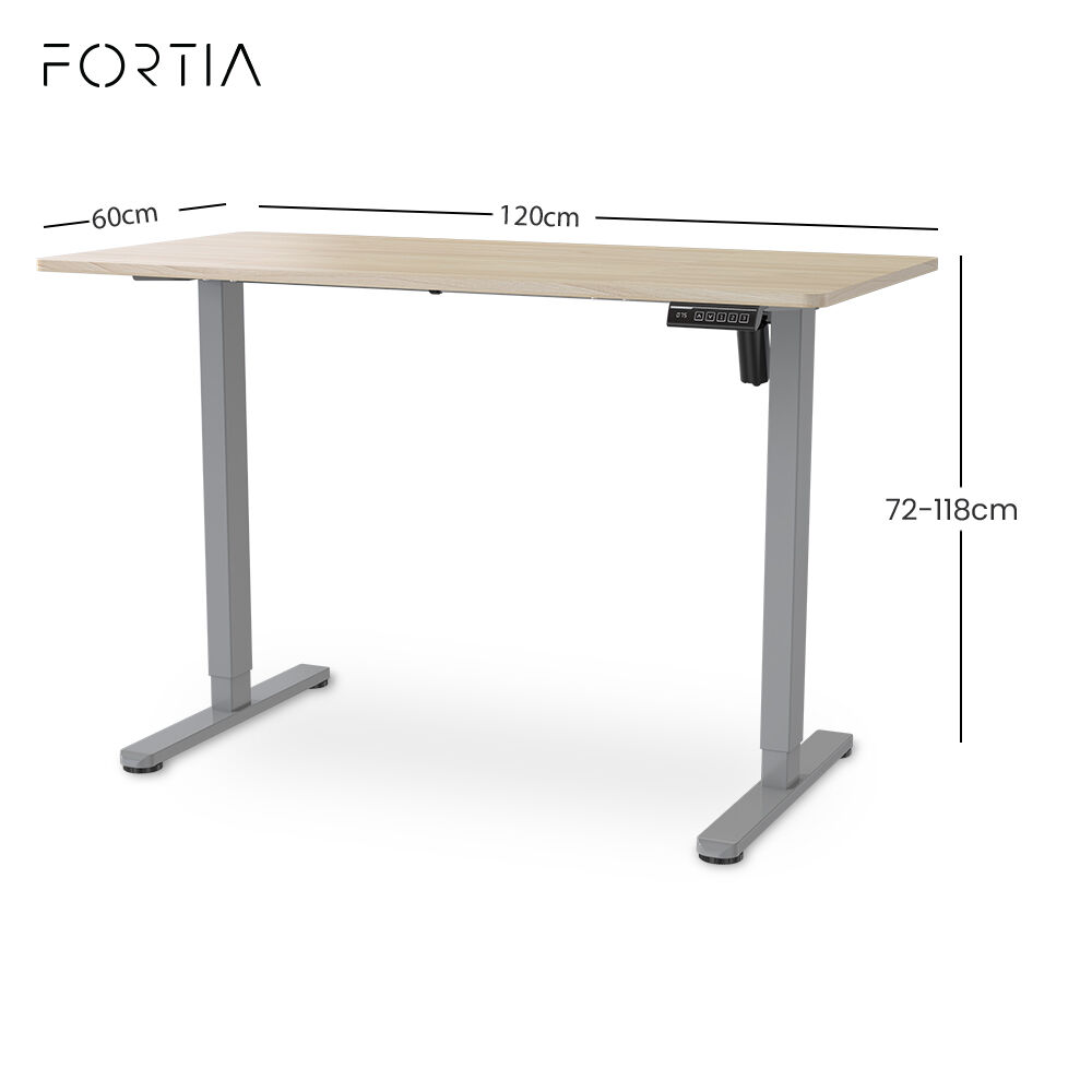 FORTIA Sit To Stand Standing Desk, 120x60cm, 72-118cm Electric Height Adjustable, Light Oak Style Desktop V219-ADKSSTFO2LOSB