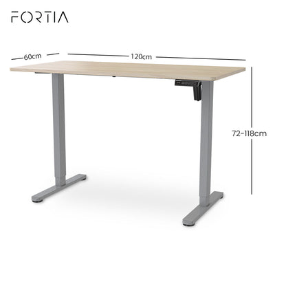 FORTIA Sit To Stand Standing Desk, 120x60cm, 72-118cm Electric Height Adjustable, Light Oak Style Desktop V219-ADKSSTFO2LOSB