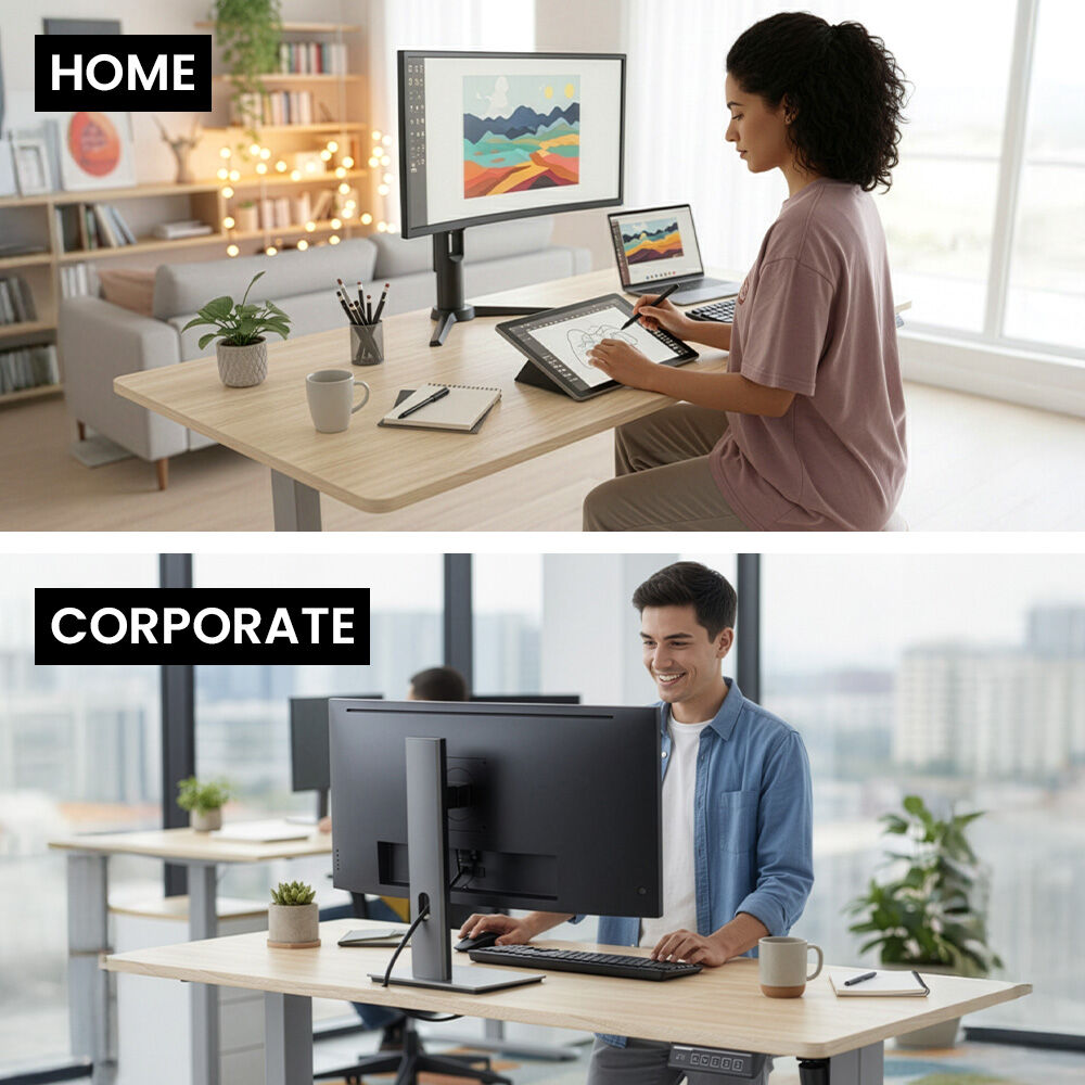 FORTIA Sit To Stand Standing Desk, 120x60cm, 72-118cm Electric Height Adjustable, Light Oak Style Desktop V219-ADKSSTFO2LOSB