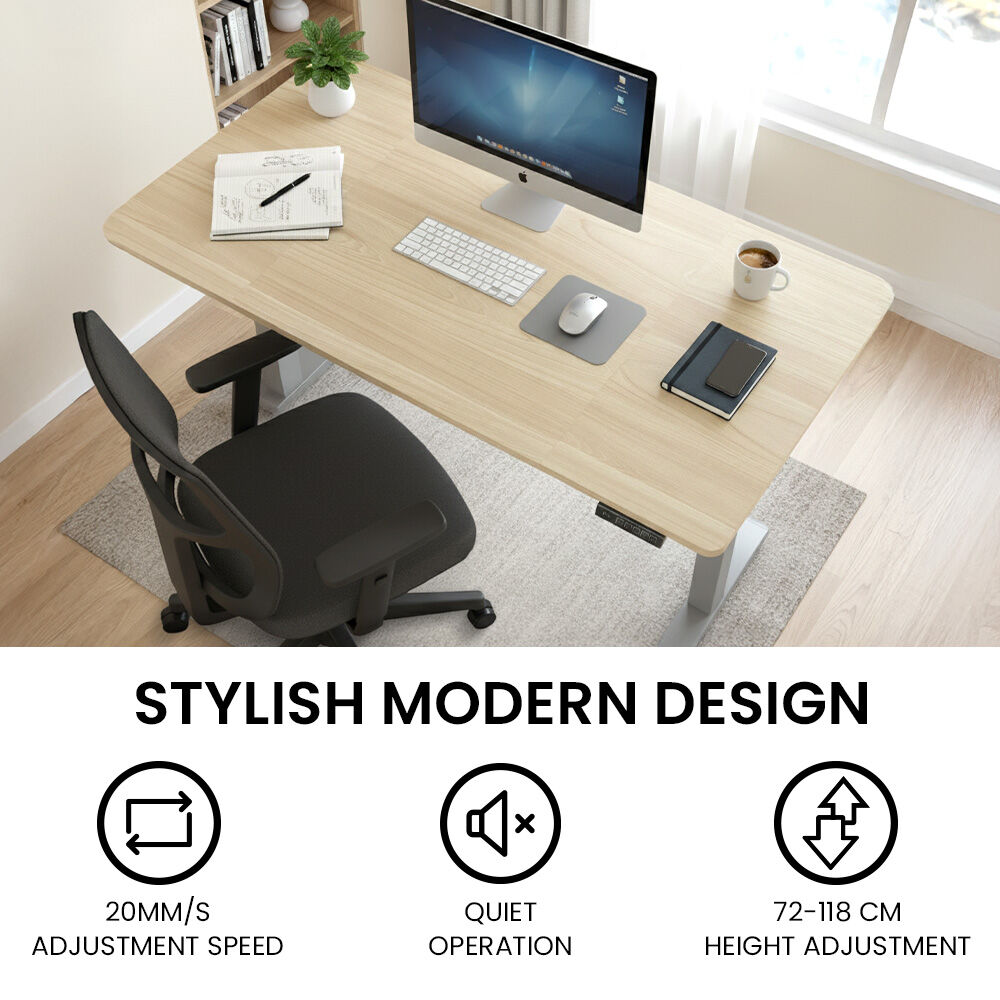 FORTIA Sit To Stand Standing Desk, 120x60cm, 72-118cm Electric Height Adjustable, Light Oak Style Desktop V219-ADKSSTFO2LOSB