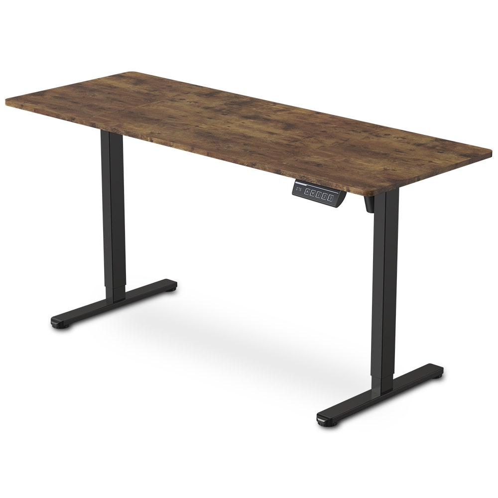 FORTIA Sit to Stand Standing Desk, 160x60cm, 72-118cm Electric Height Adjustable, Walnut Style Desktop/Black V219-ADKSSTFO6WLKB