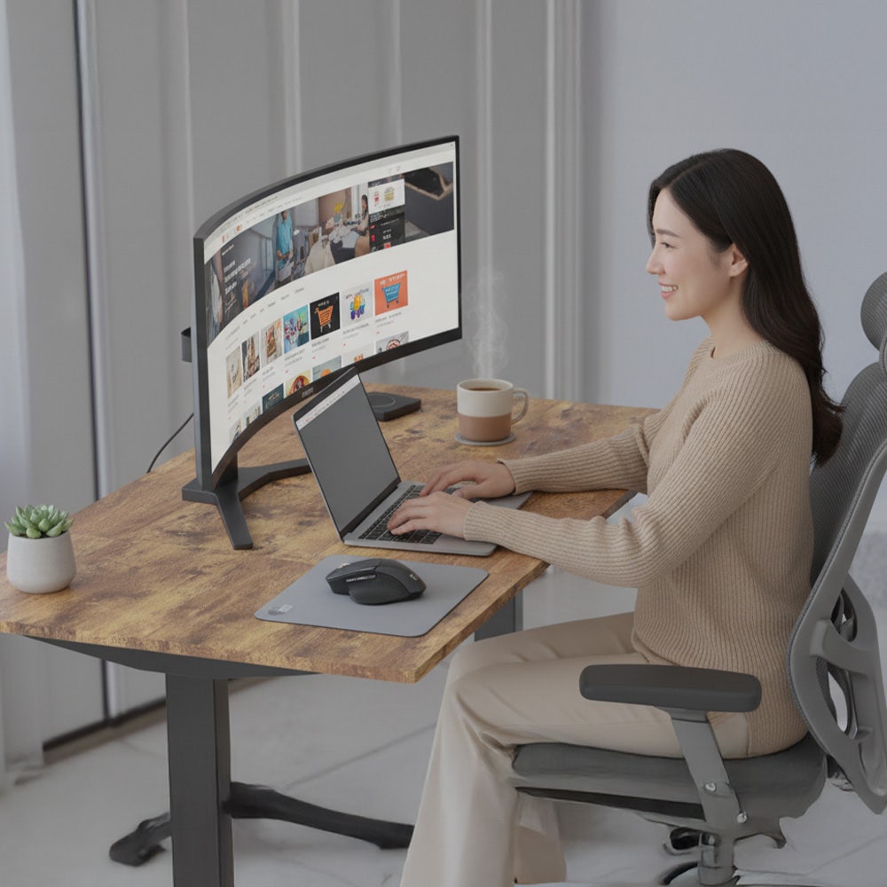 FORTIA Sit to Stand Standing Desk, 160x60cm, 72-118cm Electric Height Adjustable, Walnut Style Desktop/Black V219-ADKSSTFO6WLKB