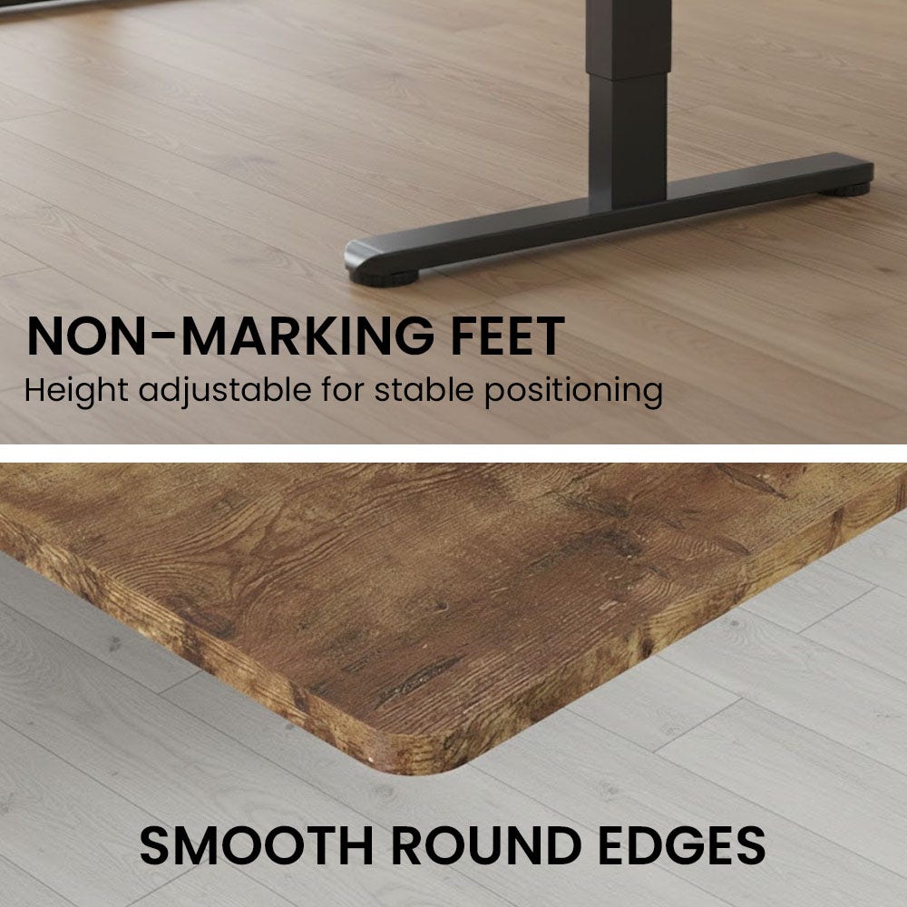 FORTIA Sit to Stand Standing Desk, 160x60cm, 72-118cm Electric Height Adjustable, Walnut Style Desktop/Black V219-ADKSSTFO6WLKB