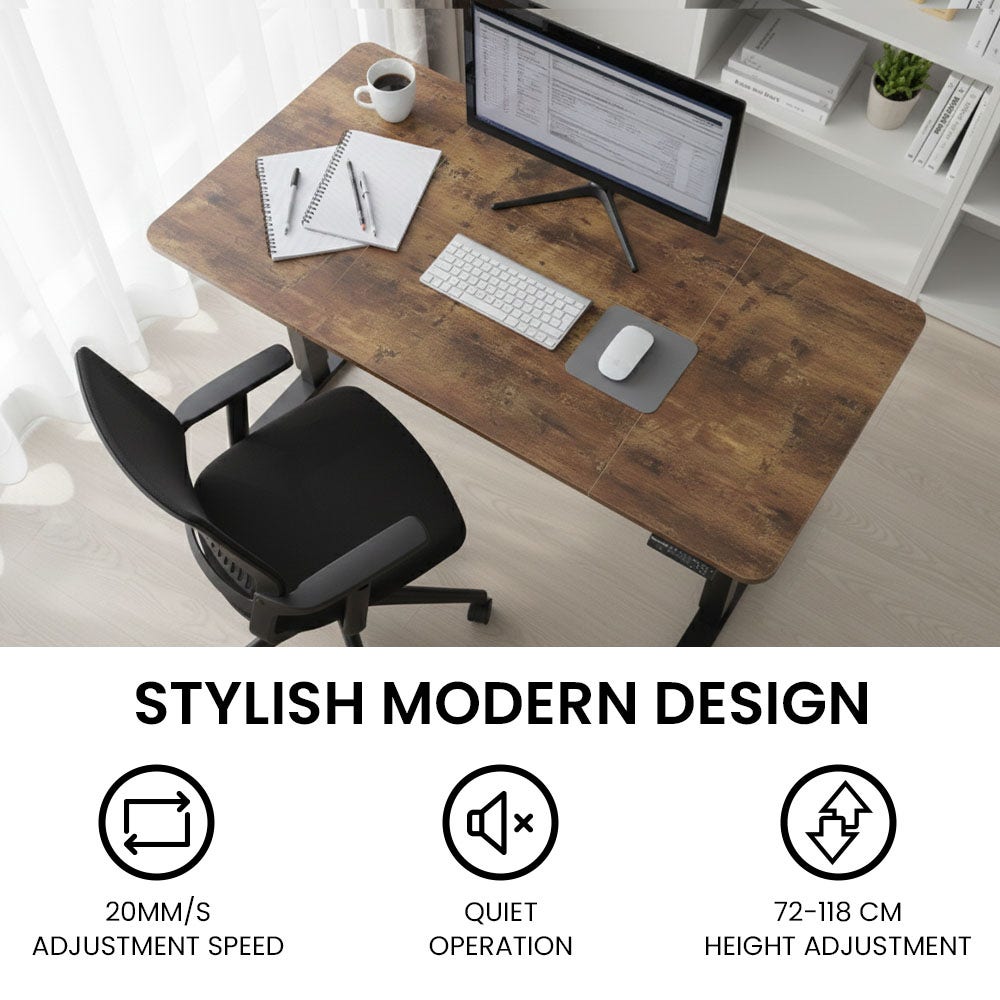FORTIA Sit to Stand Standing Desk, 160x60cm, 72-118cm Electric Height Adjustable, Walnut Style Desktop/Black V219-ADKSSTFO6WLKB