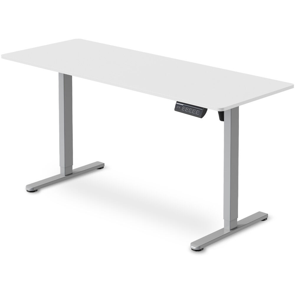 FORTIA Sit to Stand Standing Desk, 160x60cm, 72-118cm Electric Height Adjustable, White Desktop/Silver Frame V219-ADKSSTFO6WTSB