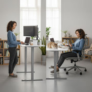 FORTIA Sit to Stand Standing Desk, 160x60cm, 72-118cm Electric Height Adjustable, White Desktop/Silver Frame V219-ADKSSTFO6WTSB